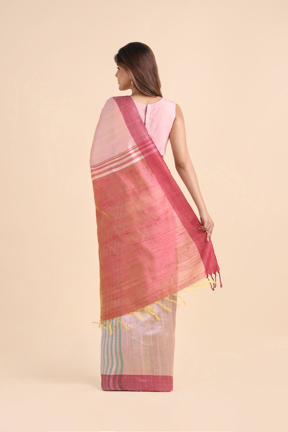 Light Pink Pure Tussar Silk Bhagalpuri Saree image number null