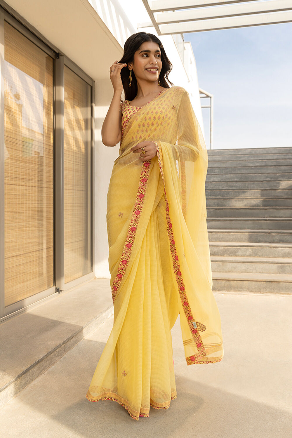 Yellow Pure Silk Kota Printed Saree image number null