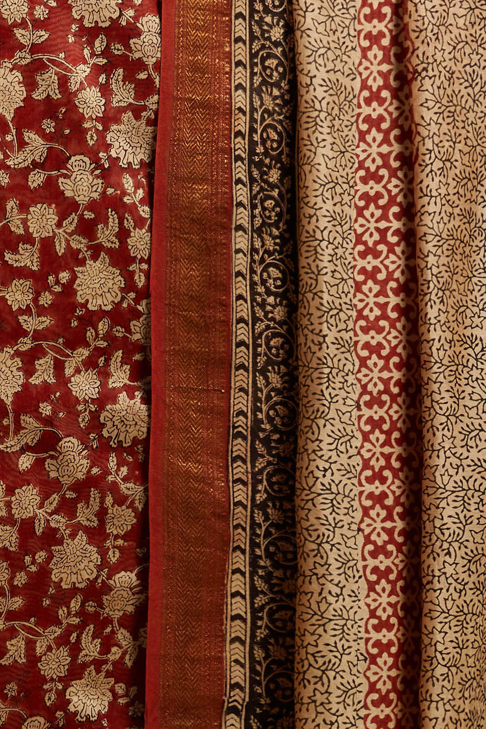 Red Bagru Block Printed Pure Silk Cotton Unstitched Suit Set image number null