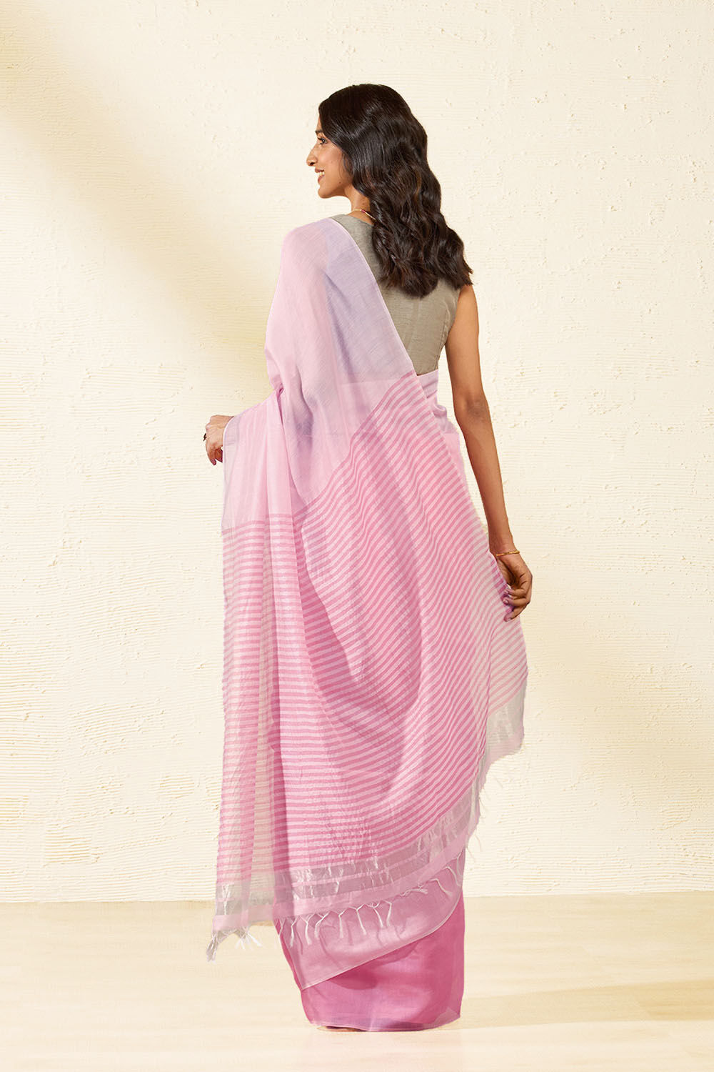 Pink Bhagalpur Woven Pure Tussar Viscose Saree image number null