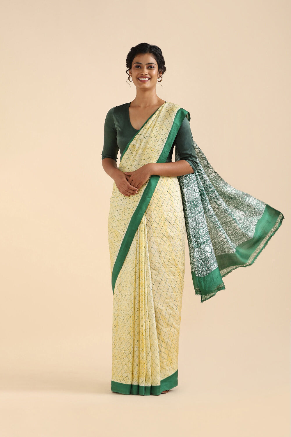 Yellow Pure Silk Printed Saree image number null