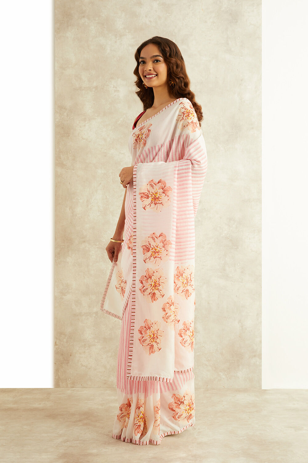 White Block Printed Viscose Luxe Rajasthan Saree image number null