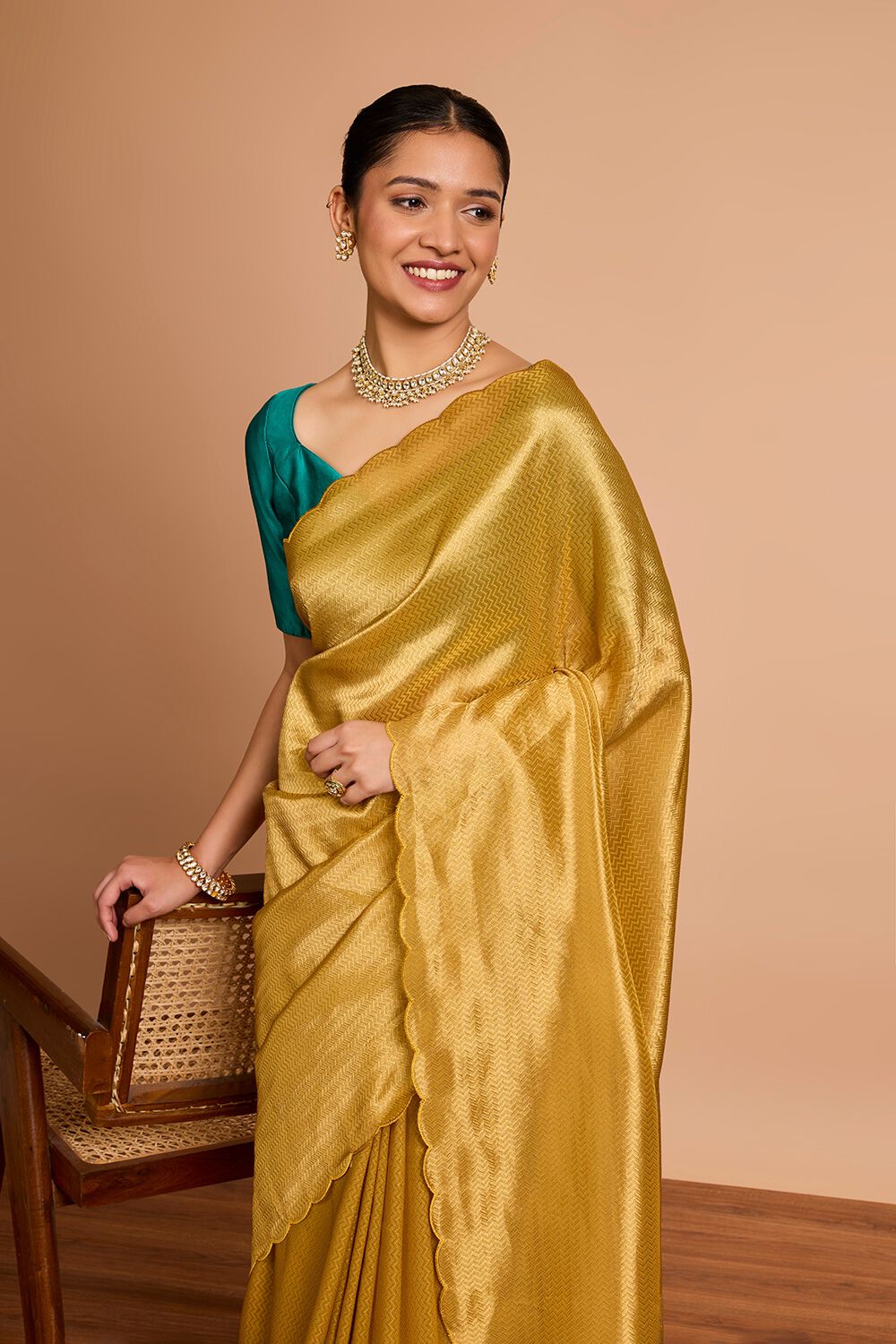 Yellow Woven Viscose Tissue Saree image number null