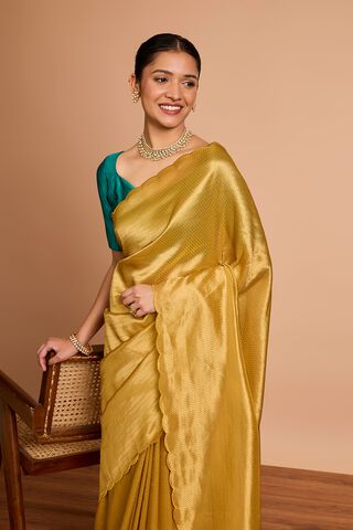 Yellow Woven Viscose Tissue Saree