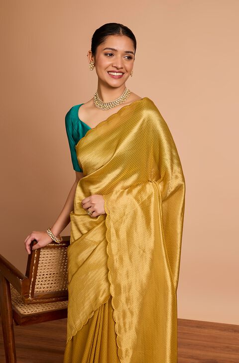 Yellow Woven Viscose Tissue Saree