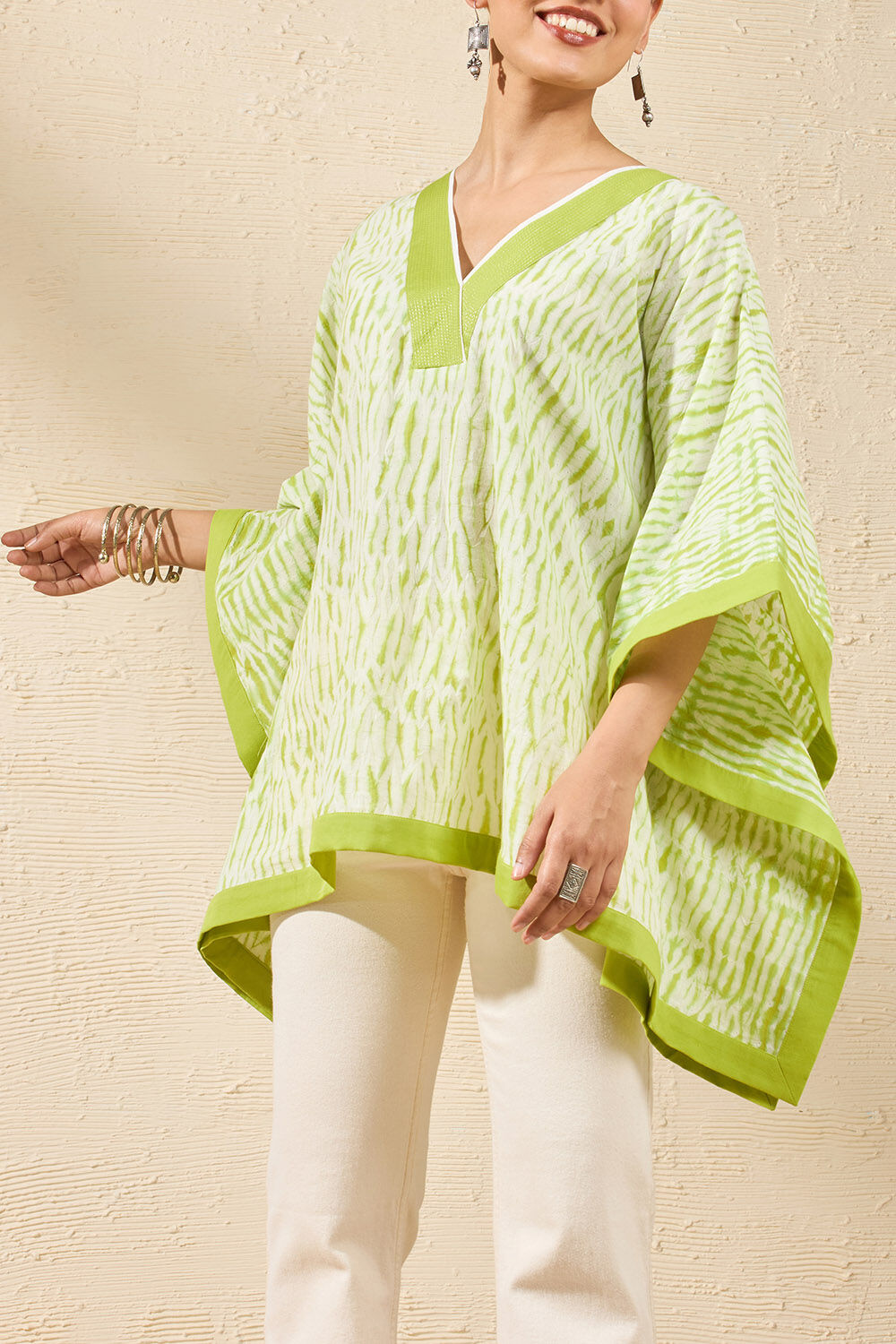 Light Green Pure Cotton Tie and Dye Shibori Short Top image number null