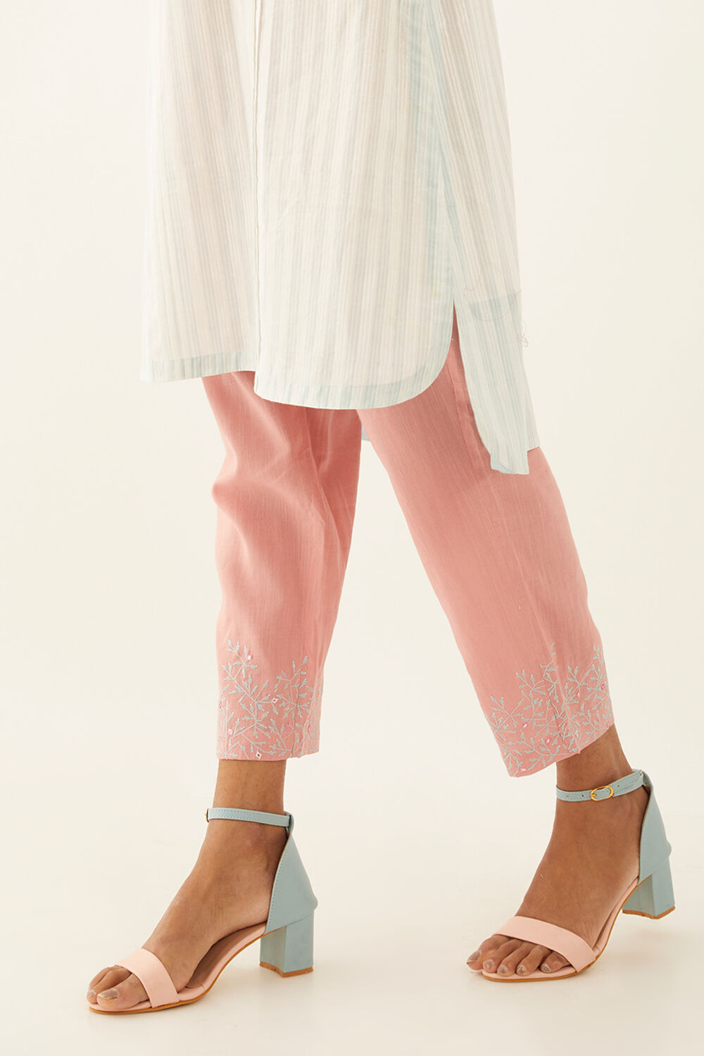 Pink Viscose Embroidered Trouser image number null