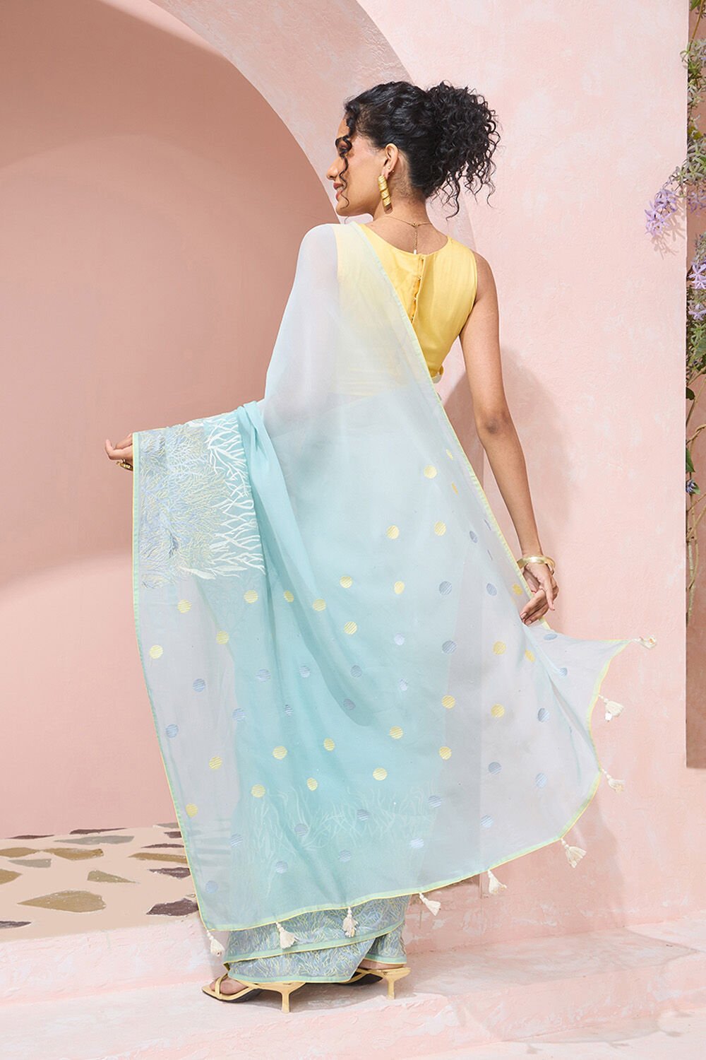 Light Blue Viscose Organza Embroidered Saree image number null