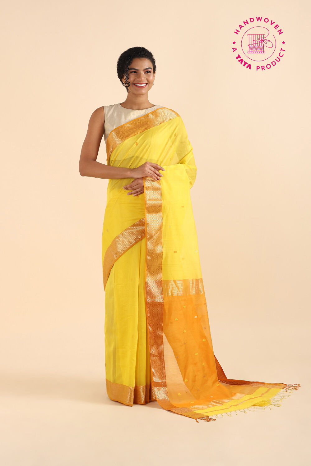 Yellow Pure Silk Cotton Maheswari Saree image number null