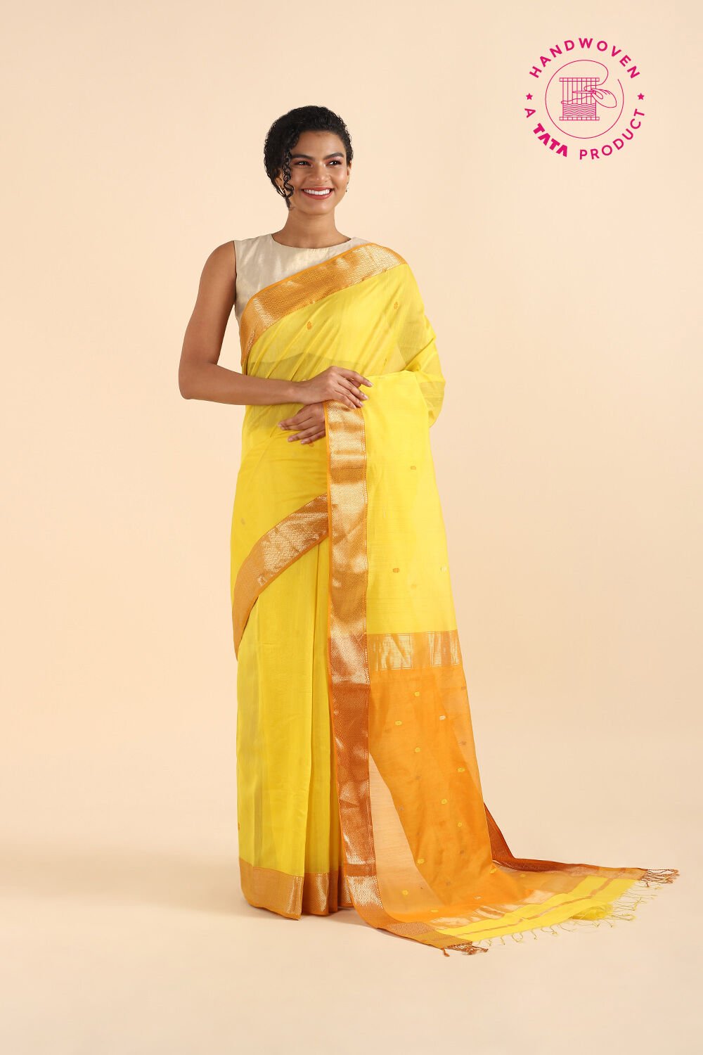 Yellow Pure Silk Cotton Maheswari Saree image number null