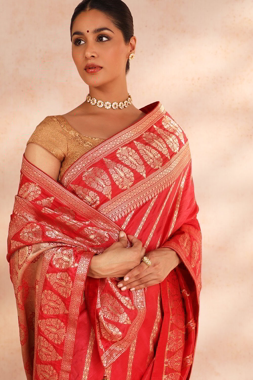 Red Viscose Luxe Woven Banaras Inspired Design Saree image number null