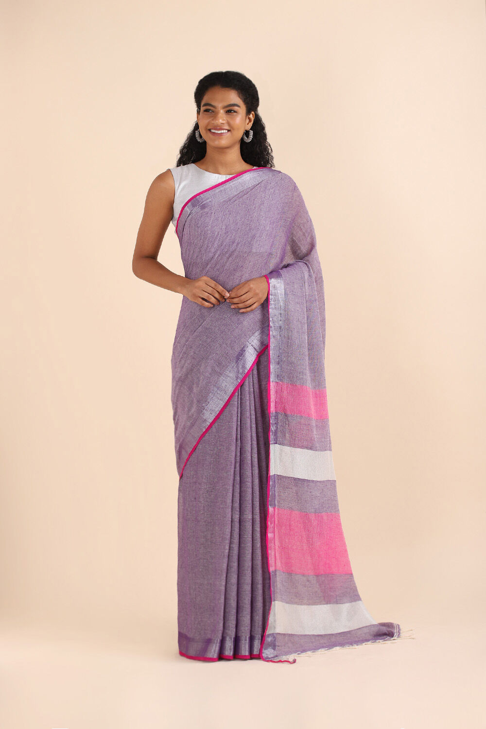 Light Pure Violet Cotton Bengal Saree image number null