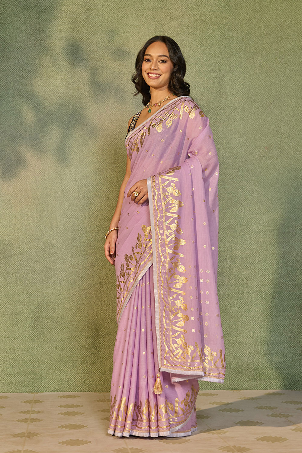 Purple Printed Cotton Viscose Saree image number null