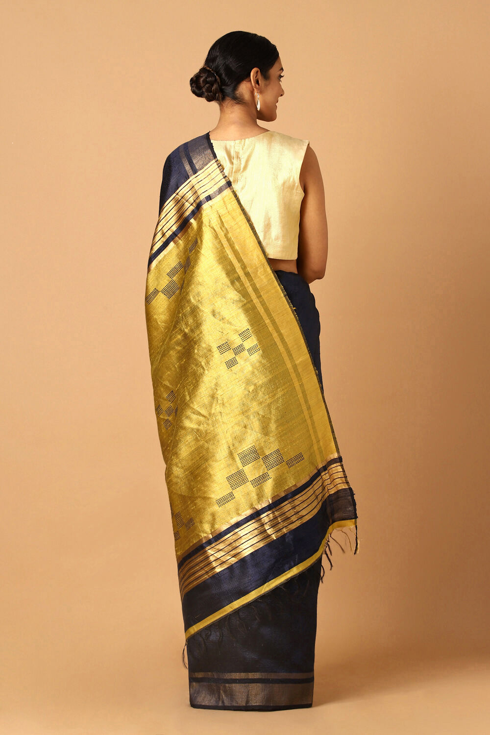 Dark Blue Pure Tussar Silk Bhagalpuri Saree image number null
