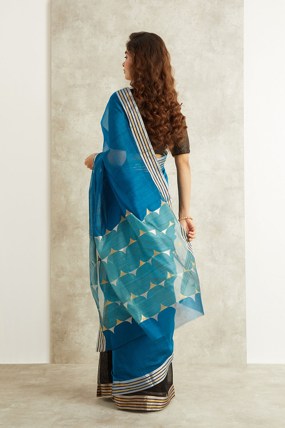 Blue Pure Silk Cotton Eknaliya Chanderi Saree image number null