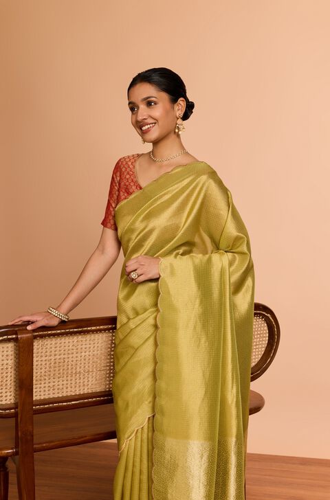Light Green  Viscose Tissue Woven Saree