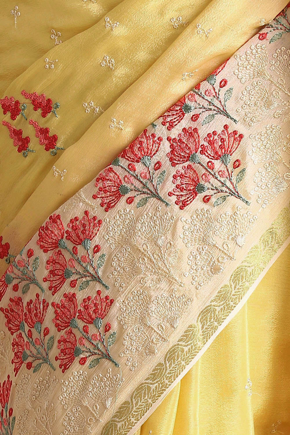 Yellow Pure Viscose Embroidered Saree image number null