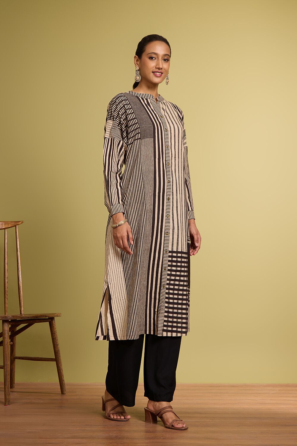 Black Bagru Block Printed Pure Cotton Kurta image number null