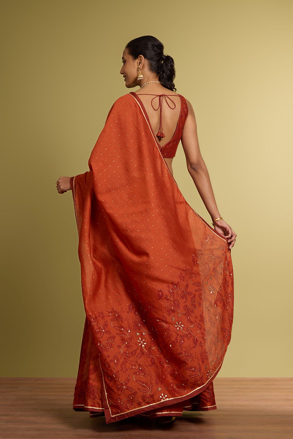 Dark Orange Rajasthan Pure Silk Cotton Printed Embroidery Lehenga image number null