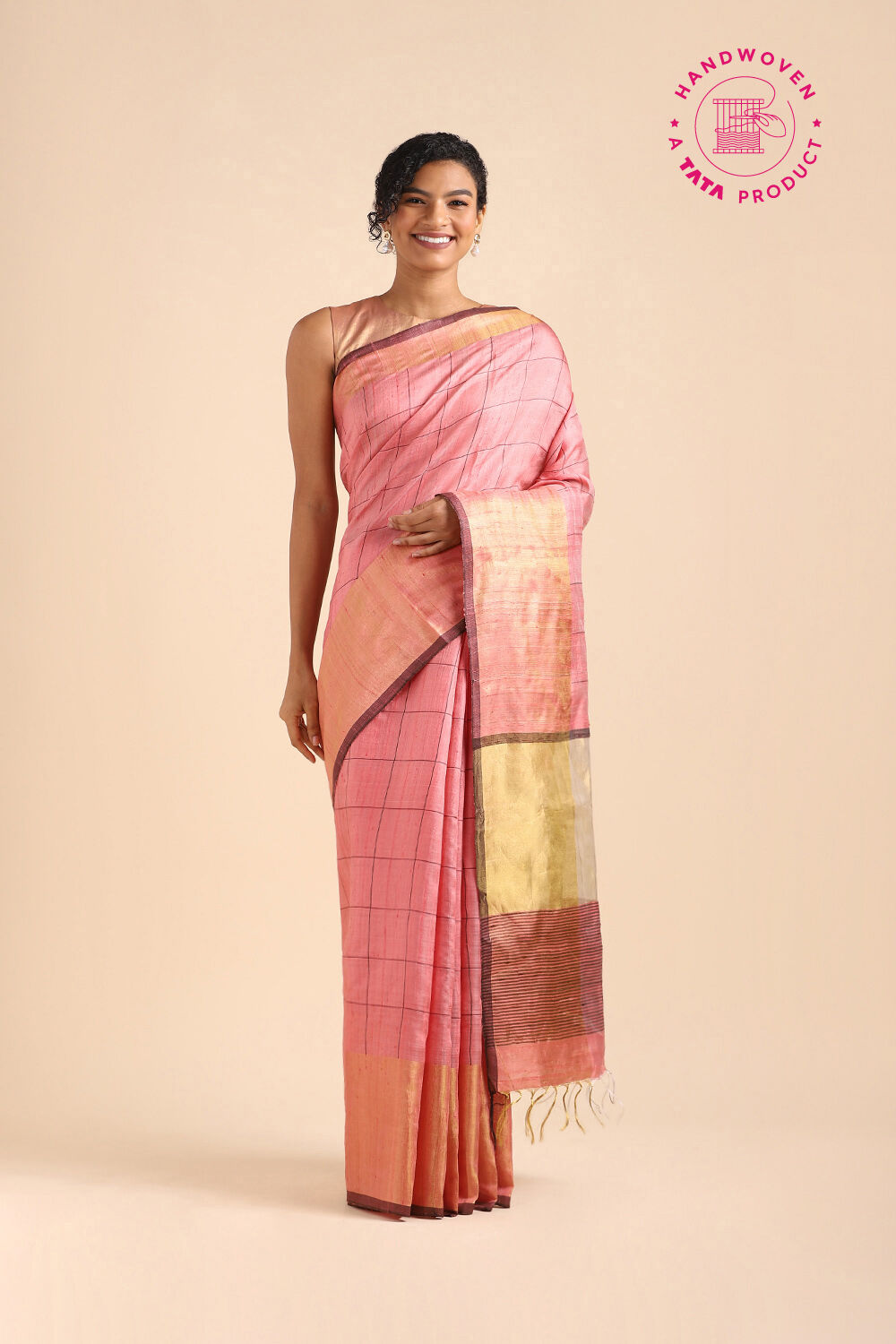 Light Pink Pure Tussar Silk Bhagalpuri Saree image number null