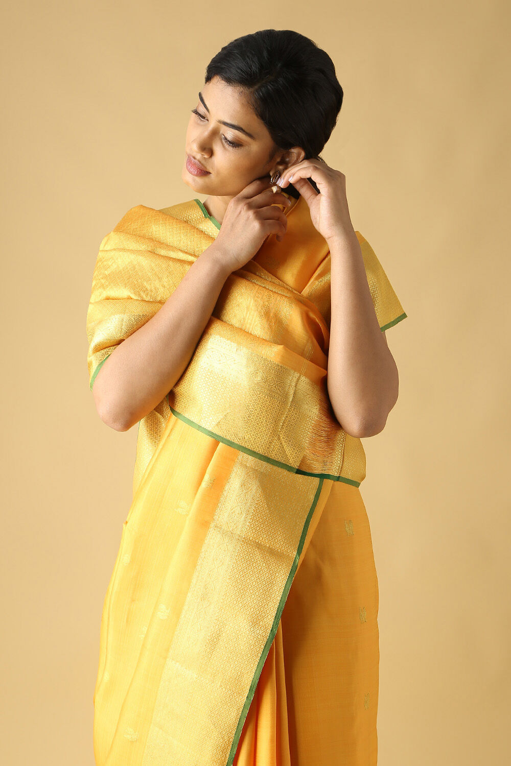 Yellow Pure Silk Kanjivaram Saree image number null