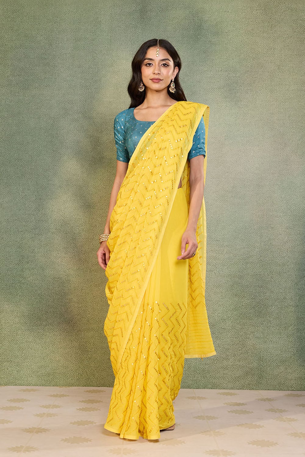 Yellow Viscose Georgette Embroidered Saree image number null