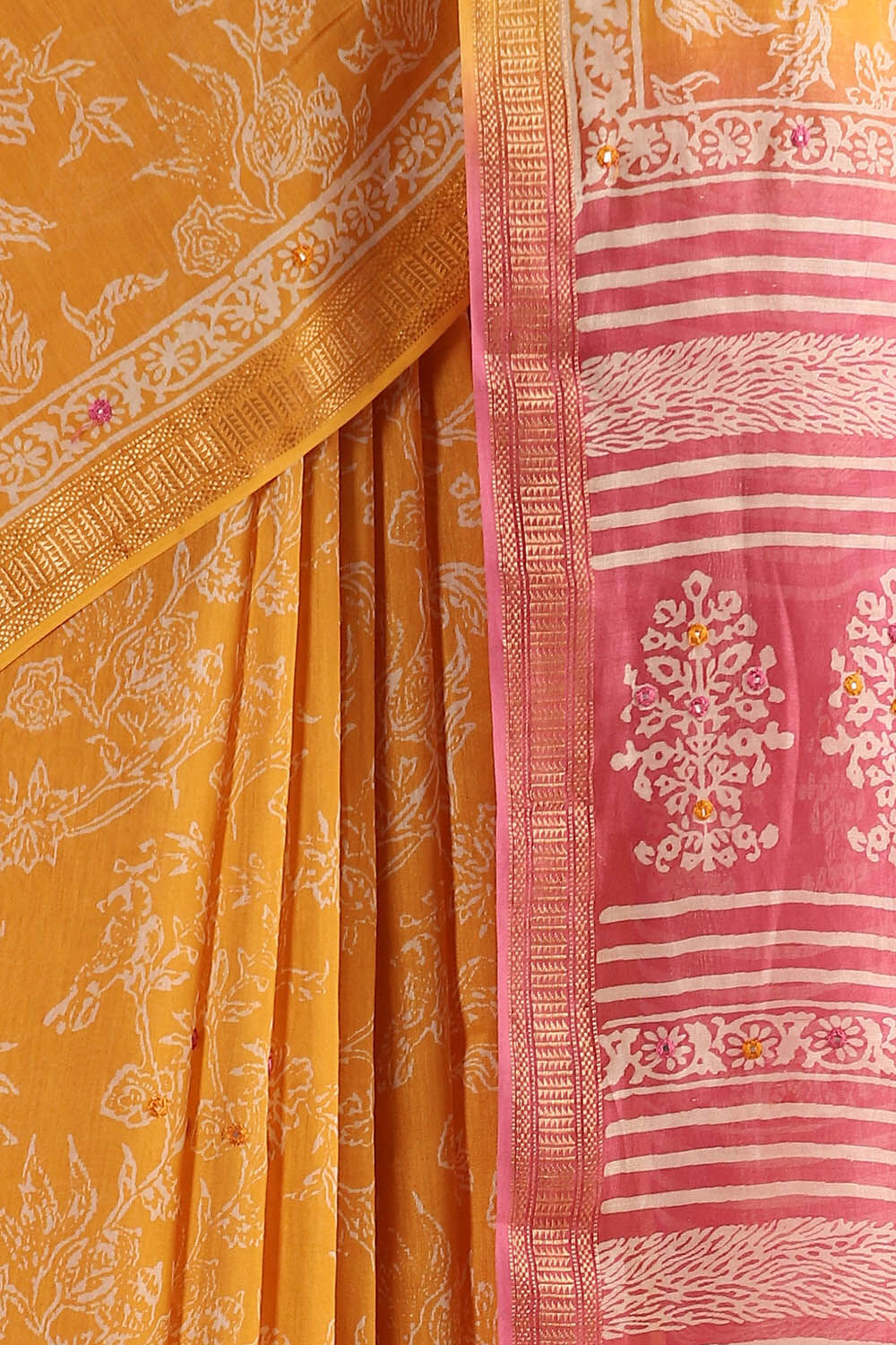 Yellow Pure Silk Cotton Embroidered Saree image number null