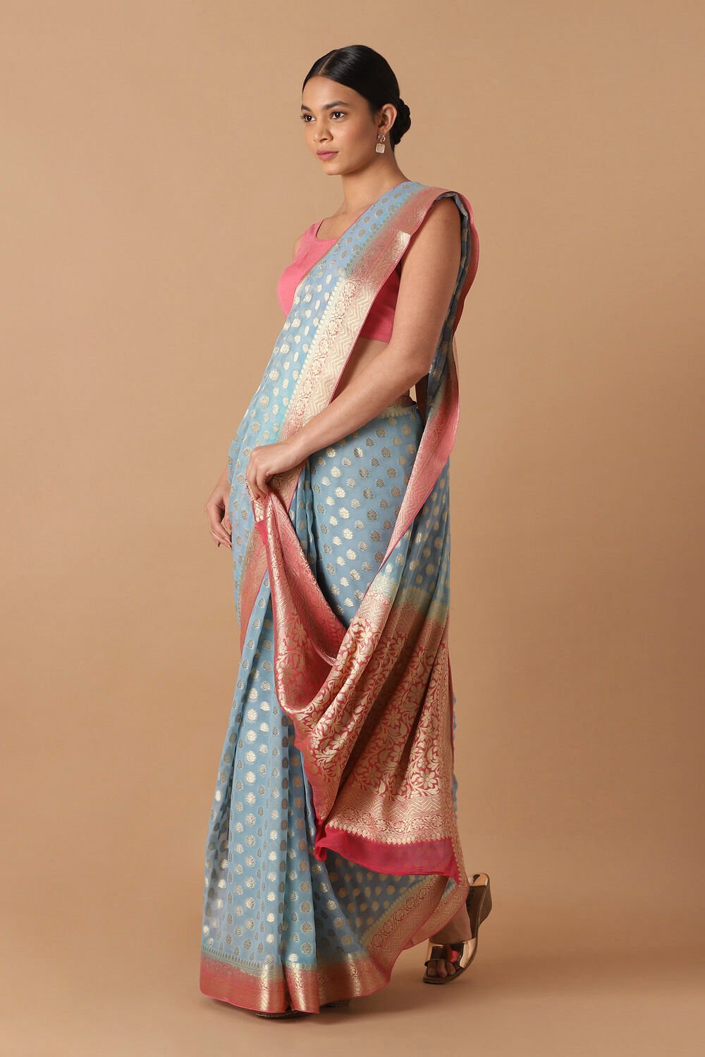 Blue Viscose Pure Georgette Banarasi Saree image number null