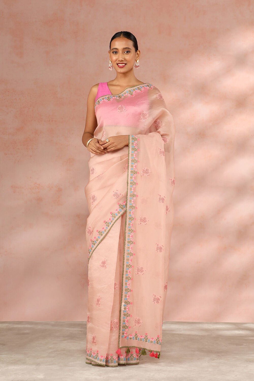Light Pink Contemporary Pure Silk Organza Embroidery Saree image number null