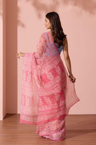 Light Pink Rajasthan Dabu Block Printed Pure Cotton Kota Saree thumbnail image number null
