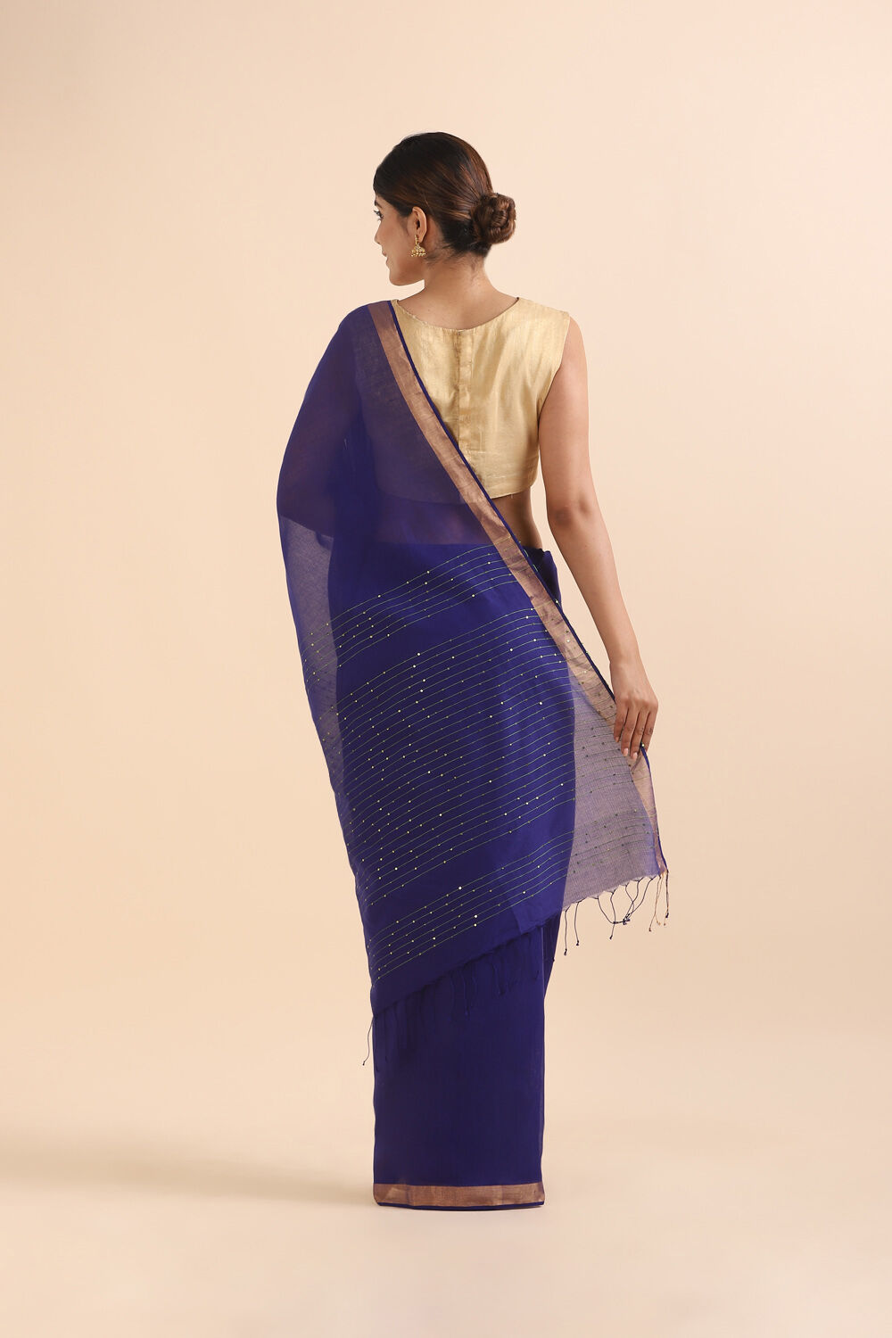 Blue Pure Silk Cotton Bengal Saree image number null