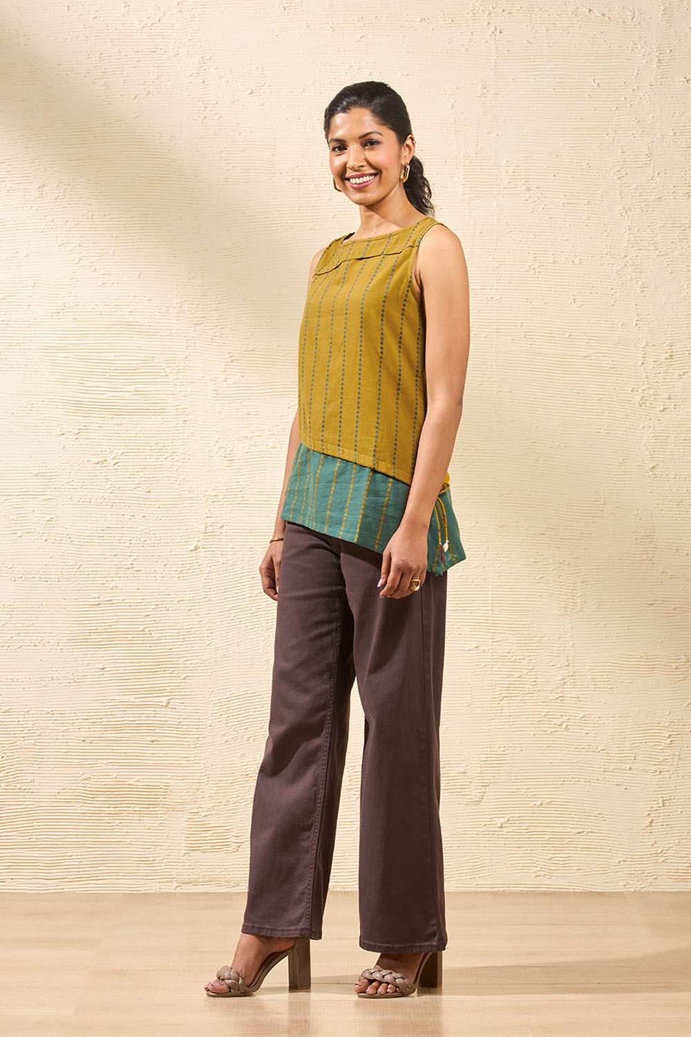 Dark Yellow Woven Pure Cotton Short Top image number null