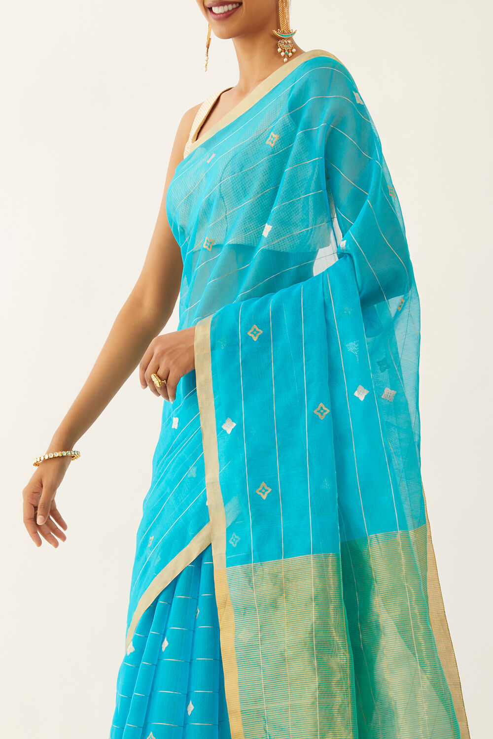 Blue Pure Silk Cotton Chanderi Saree image number null