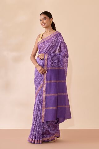 Violet Ujjain Pure Silk Cotton Batik Saree thumbnail image number null