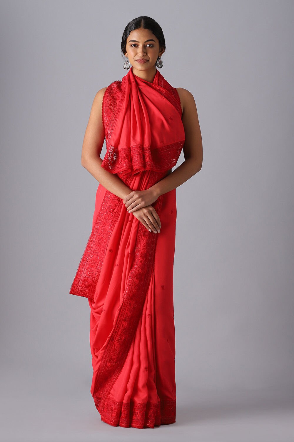 Red Viscose Embroidered Saree image number null