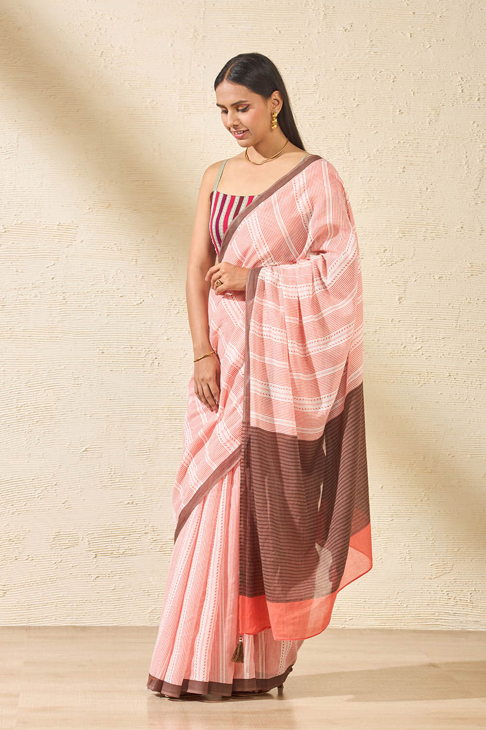 Light Orange Screen Printed Bengal Pure Mulmul Cotton Saree image number null