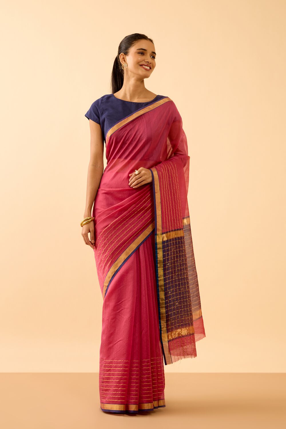 Dark Pink Woven Pure Silk Cotton Chanderi Saree image number null