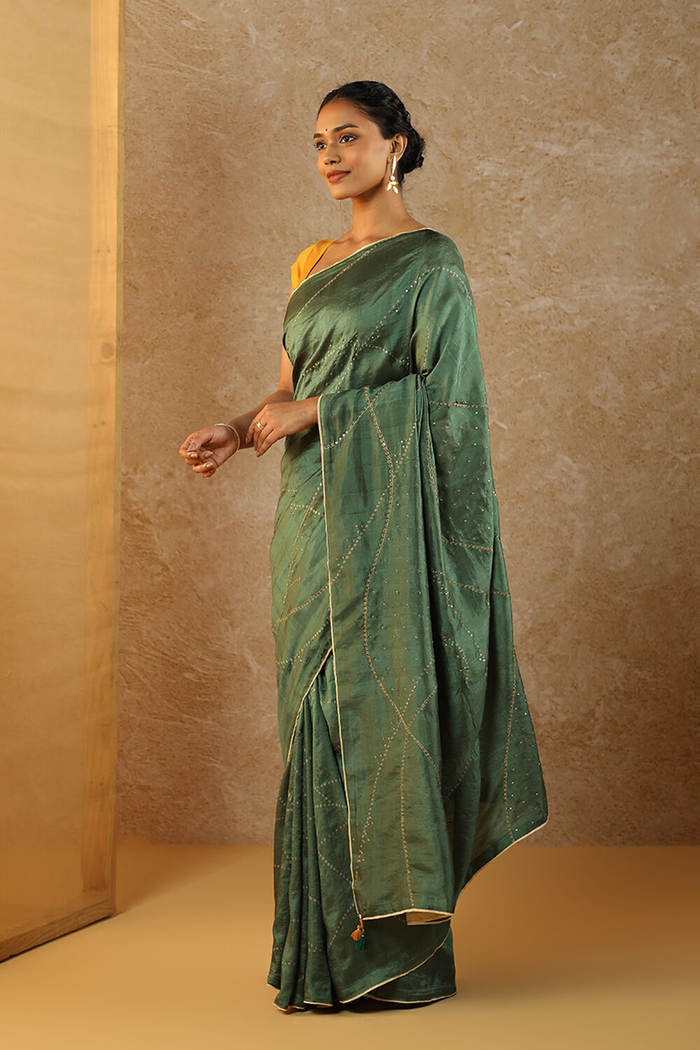 Green Pure Silk Hand Painted Saree image number null