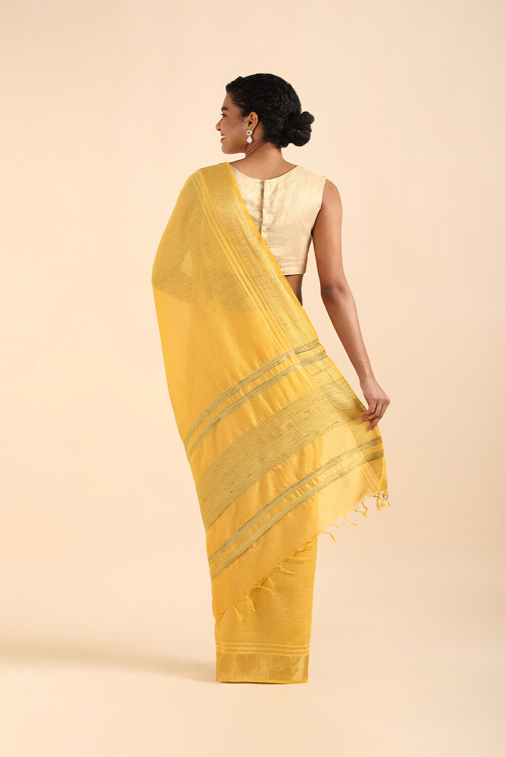 Yellow Pure Silk Linen Bhagalpuri Saree image number null