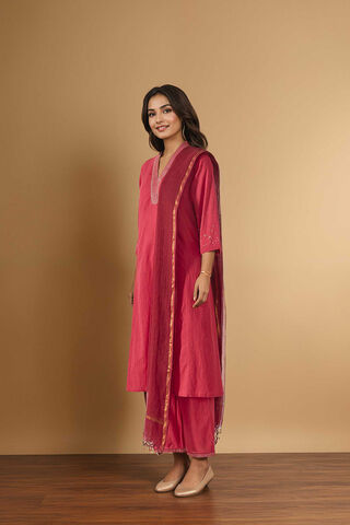 Dark Pink Pure Cotton Embroidered Kurta Set thumbnail image number null