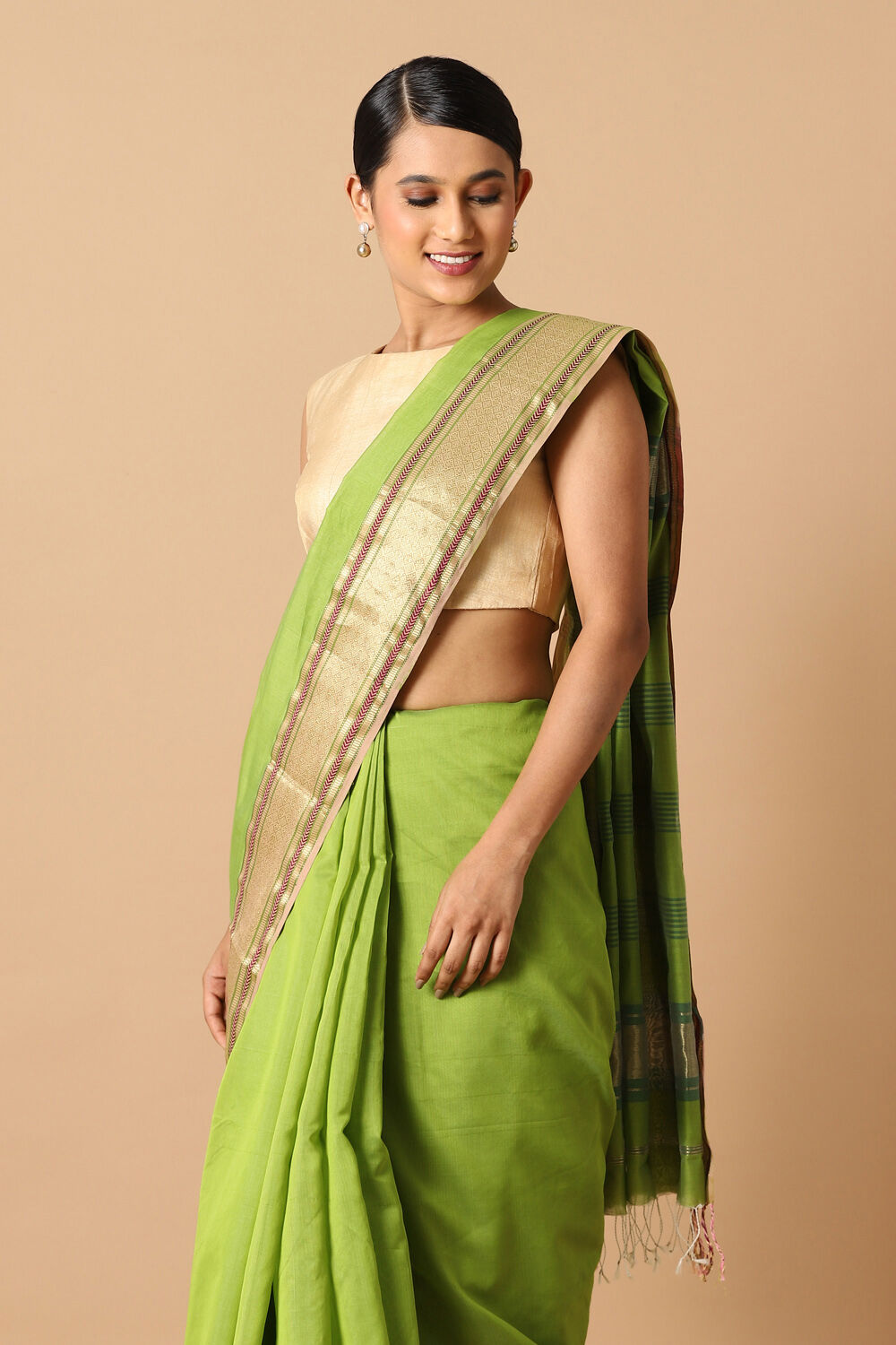 Light Green Pure Silk Cotton Maheswari Saree image number null