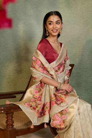 Grey Embroidered Viscose Tissue Saree image number