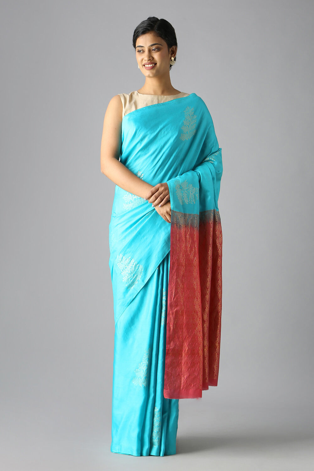 Light Blue Pure Silk Tencel South Saree image number null