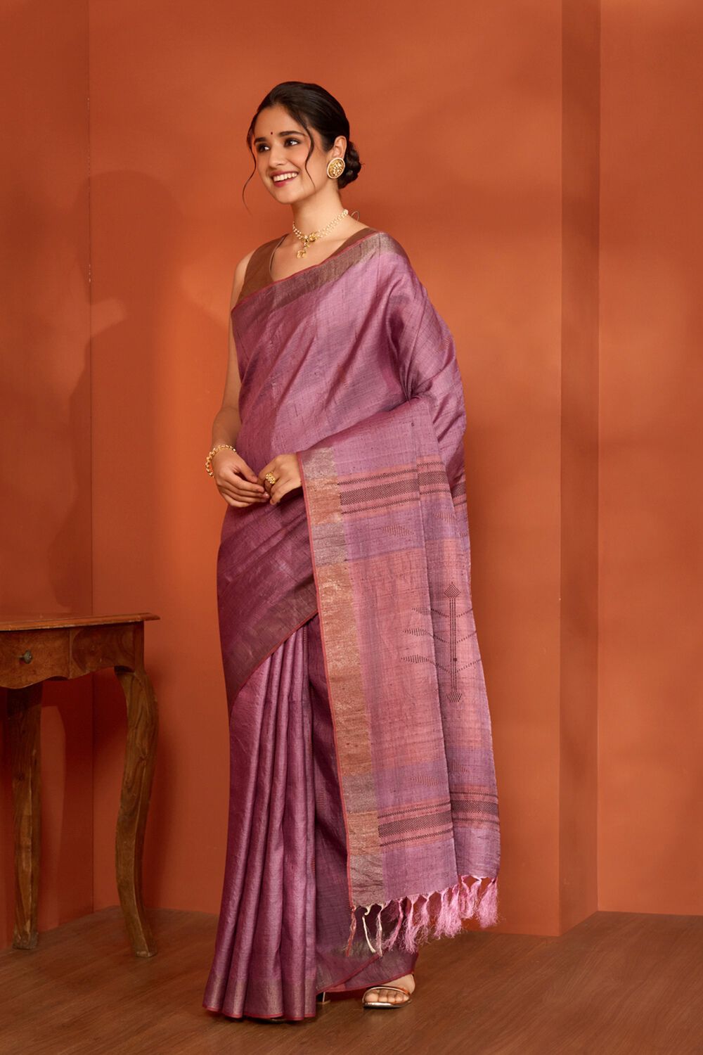 Purple Bhagalpur Woven Pure Tussar Silk Saree image number null