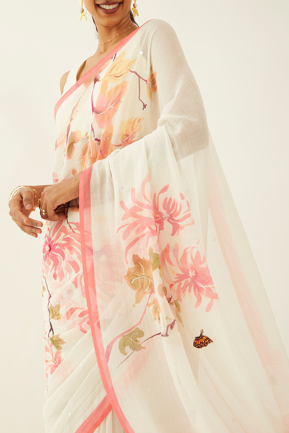 Off White Pure Silk Cotton Digital Printed Saree image number null