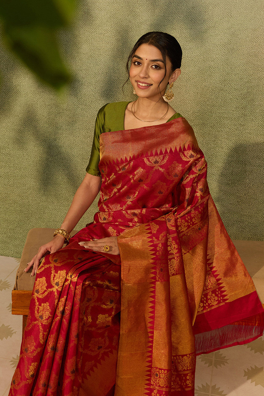 Dark Red Brocade Kanjivaram Pure Silk Saree image number null