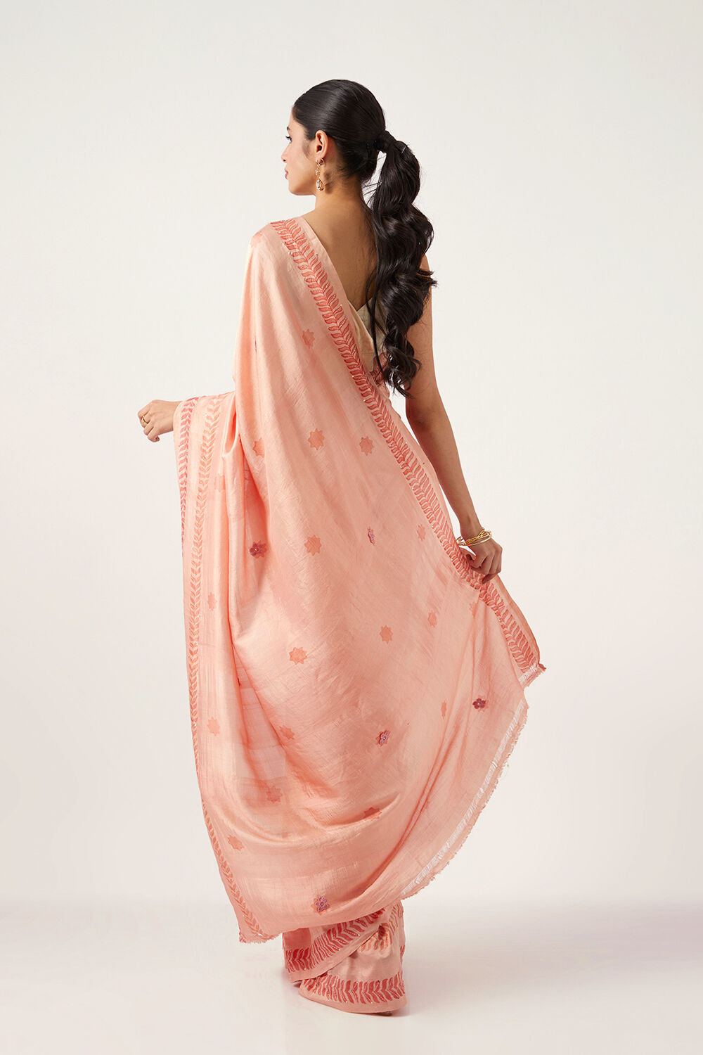 Light Orange Pure Silk Hand Painted Saree image number null