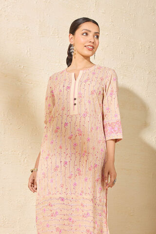 Beige Sanganeri Block Printed Pure Cotton Kurta thumbnail image number null