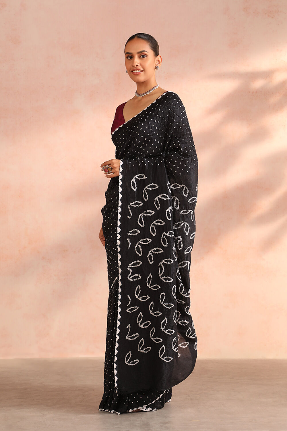 Black Gujarat Pure Silk Bandhani Saree image number null