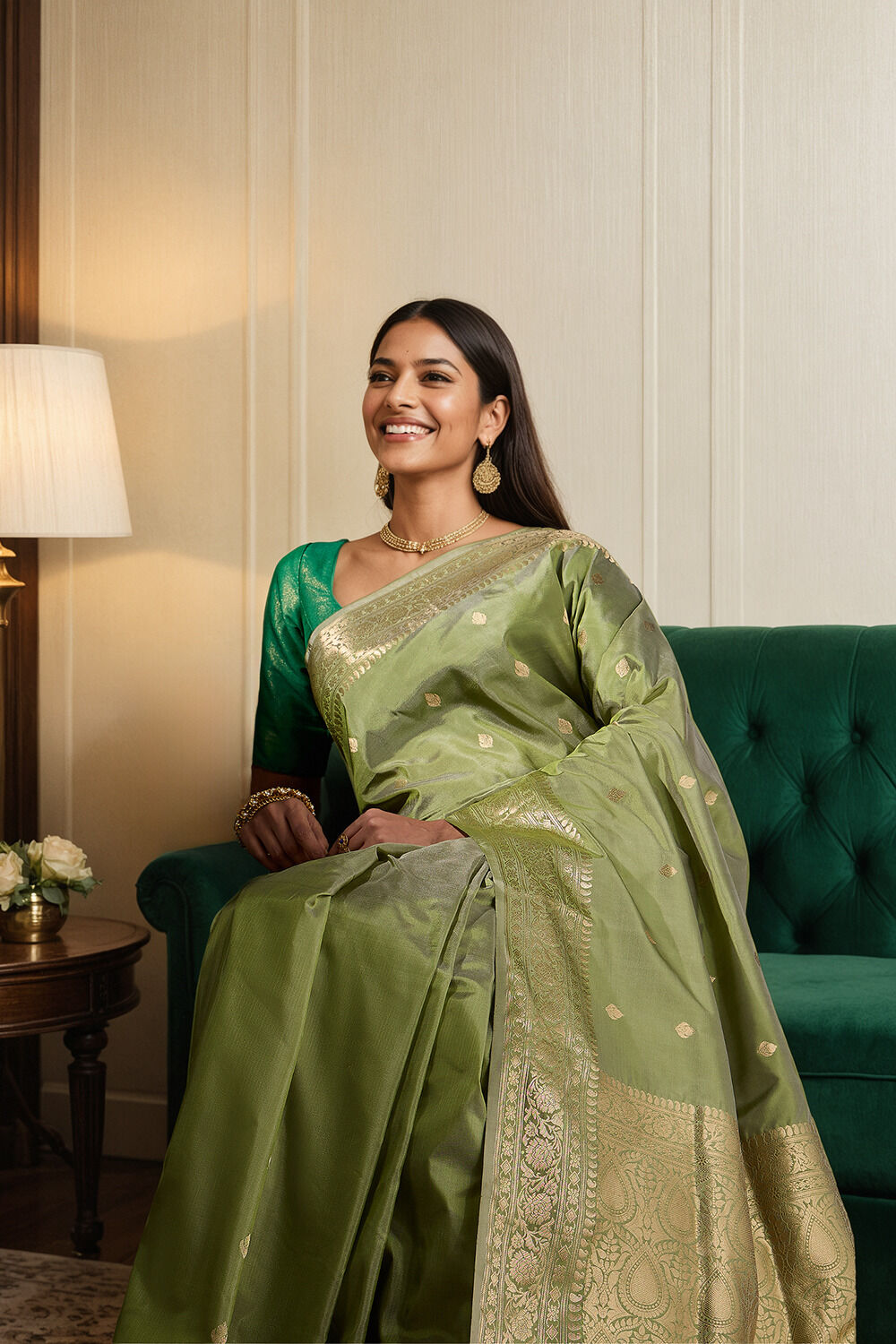 Green Silk Viscose Kadwa Saree image number null